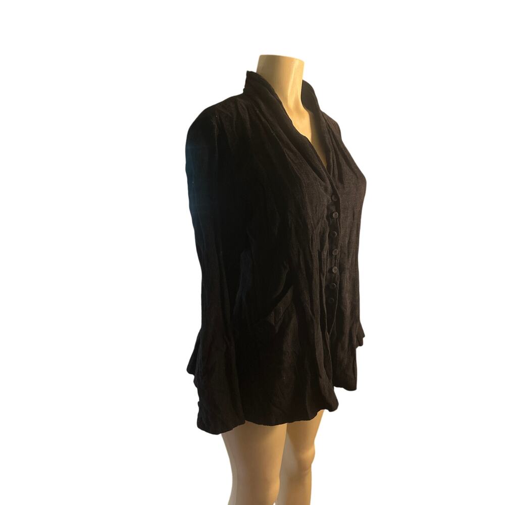 Vintage Women XS Eileen Fisher Black Snap Button Peplum Victorian Jacket Coat